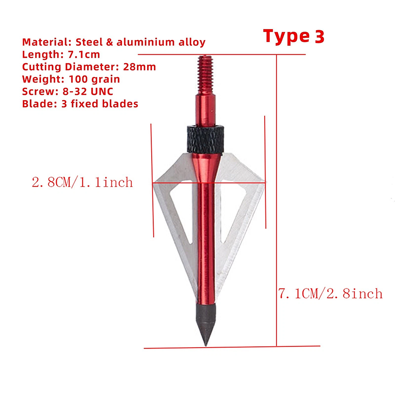 Archery 100 Grain 3 Blade Broadheads Stainless Steel for Hunting 