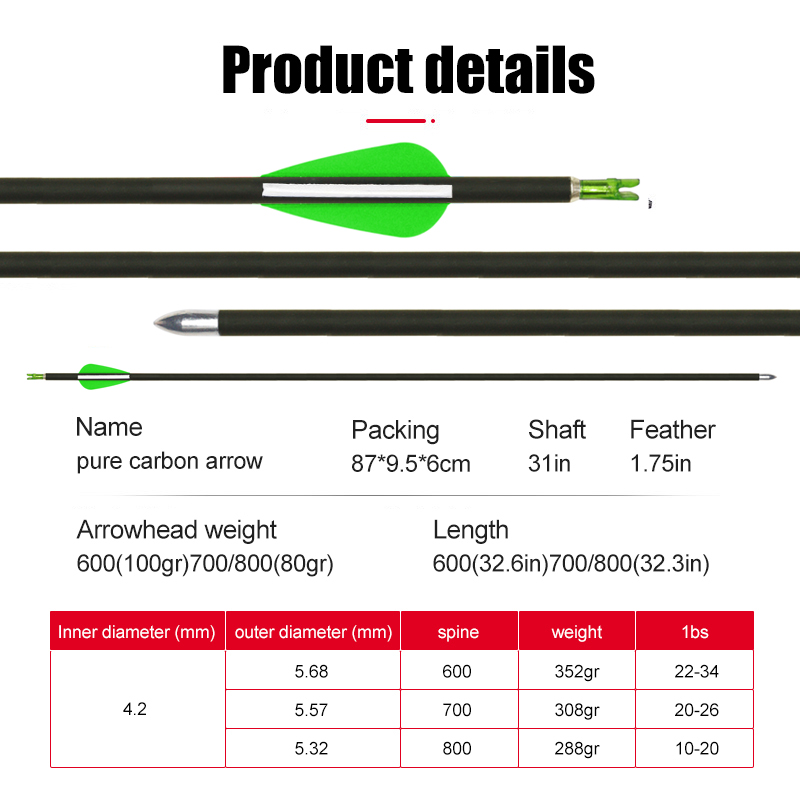 32" Archery Carbon Arrows ID 4.2mm Hunting Arrows